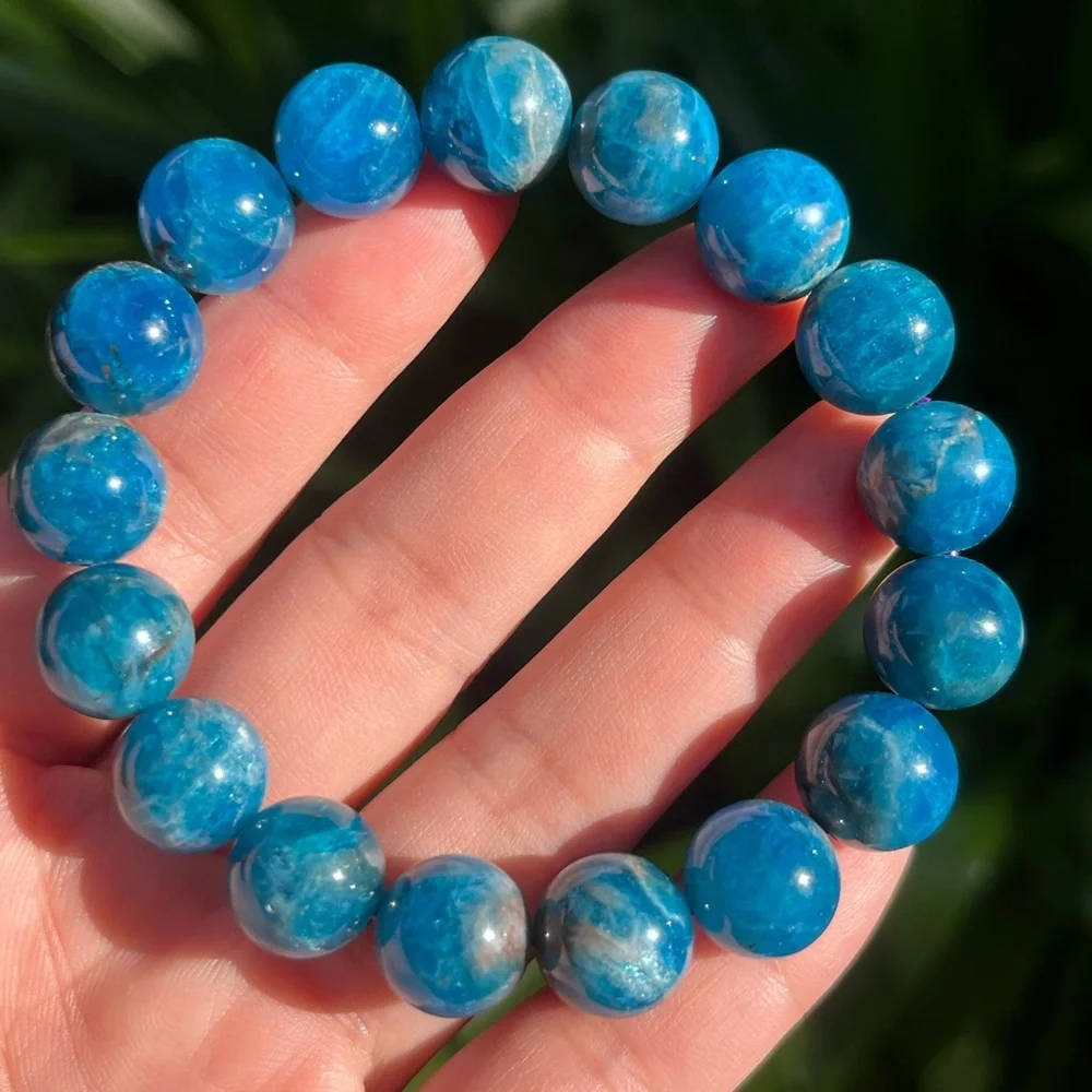 12mm stretchable blue‎ apatite bracelet